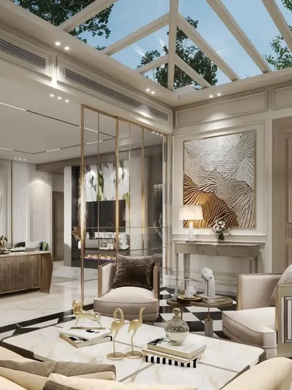 These renders depict a sunroom or conservatory with a classic checkered floor and a glass ceiling. We've focused on capturing the bright, airy quality of the space and the elegant, traditional-meets-modern decor.