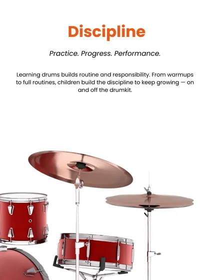 Discipline is at the heart of musical progress. Through regular practice, warmups, and routines, our students learn the value of commitment on and off the drumkit.
