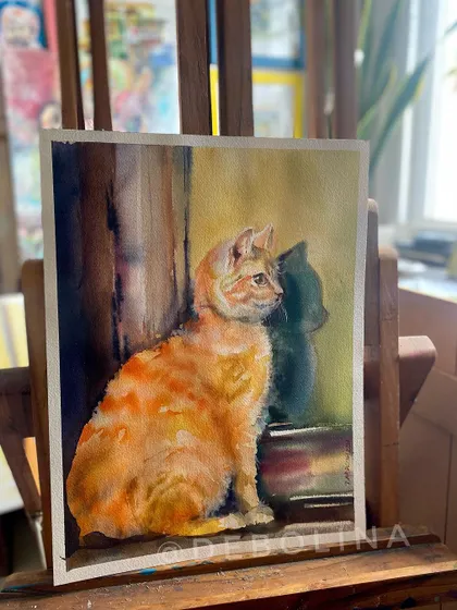 After watching hundreds of cat reels, I had to paint one. This is a watercolor of a ginger cat, captured in a moment of quiet contemplation by the window.
