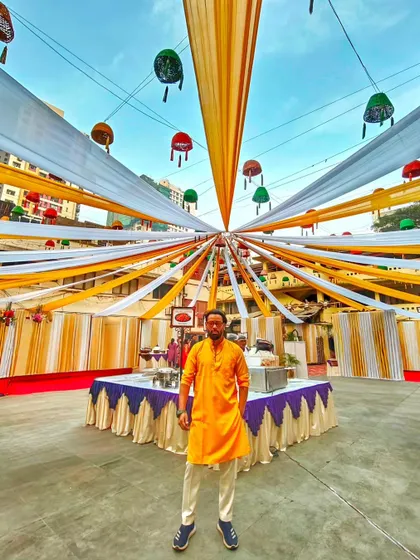 Another shot from the vibrant Haldi ceremony, capturing the beautiful decor.