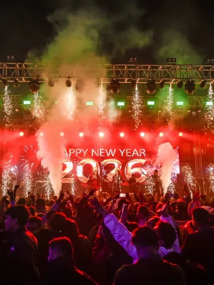Another angle of the New Year's celebration, capturing the vibrant colors and pyrotechnics that made the night unforgettable.