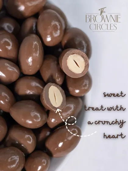 Our Almond Dragees are a sweet treat with a crunchy heart. We take whole roasted almonds and coat them in a thick layer of smooth, high-quality milk chocolate.