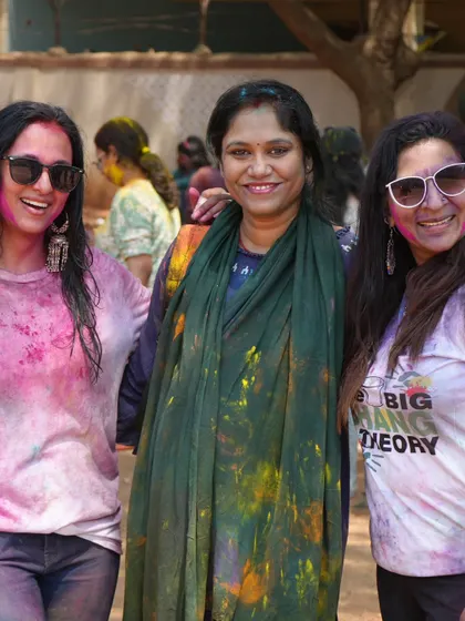 Posing with friends and participants at a Holi event. I love bringing people from all walks of life together to celebrate through dance.
