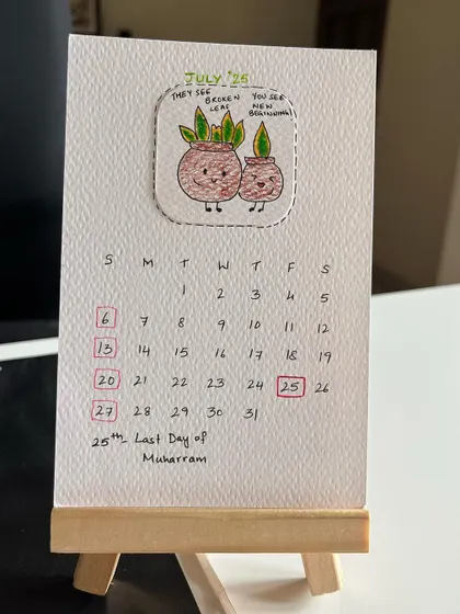 July's doodle features two Kintsugi-inspired pots, showing that there's beauty in new beginnings.