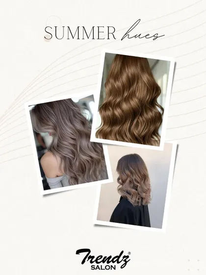 A collage showcasing some of our favorite summer hues, from radiant brunettes to soft, ashy tones.