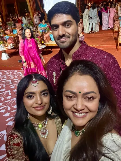 A happy selfie with a radiant bride and groom. Seeing my patients glow with confidence on their wedding day is the ultimate reward.