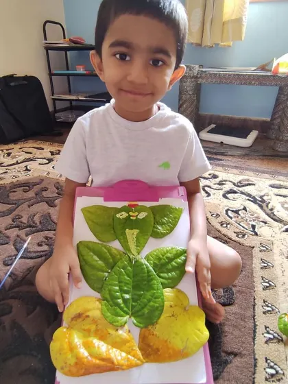 A student made a Ganesha from betel leaves, another beautiful example of using natural materials in art and celebration.