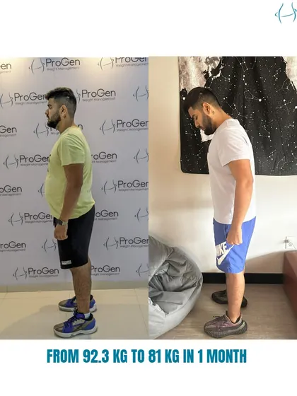 An 11.2 kg drop in one month. This client's journey from 92.3 kg to 81 kg shows a significant change in body composition and overall physique.