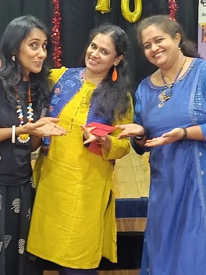 The three of us, the storytellers, sharing a fun moment after the show. The joy of collaboration and creation is immense.