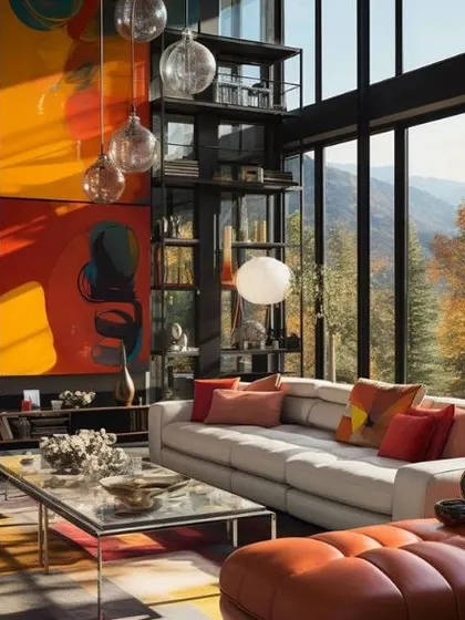 A collection of our vibrant, large-scale abstract commissions shown in various contemporary living spaces. Each piece is tailored to the room's architecture and color scheme, demonstrating the versatility of our custom art services for modern interiors.