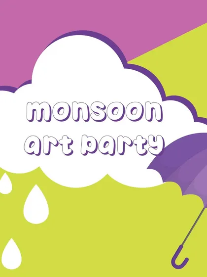Announcing our Monsoon Art Party! This graphic explains the concept of our themed parties, where we blend art, treats, and decor to create a fully immersive and memorable experience.