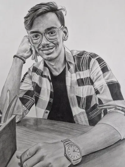 A detailed half-body portrait, this was a paid commission. Notice the detail in the plaid shirt, watch, and relaxed pose.