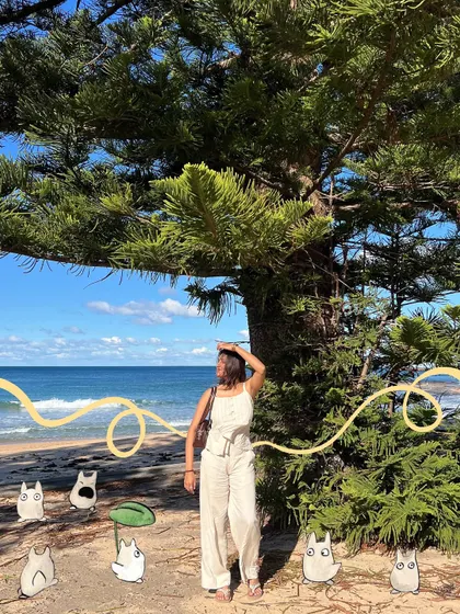 A whole family of little Totoro-like spirits joins me on the beach in this Ghibli-inspired edit.