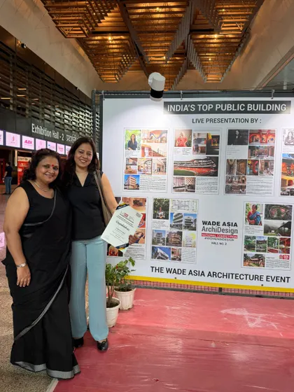 We were honored to be recognized as a finalist in the Public Building category at WADE ASIA for our Vedanya School project. This image captures our partners at the event, standing before the presentation board showcasing the school's design.