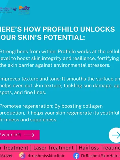Here’s a breakdown of how Profhilo unlocks your skin's potential. It strengthens from within, improves texture and tone by tackling sun damage and age spots, and promotes regeneration for youthful firmness.