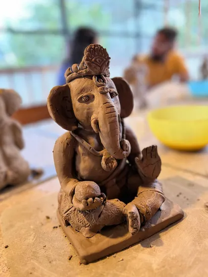 A finished Ganesha from our Saturday workshop, ready to be taken home for the festival. The sense of accomplishment is wonderful to see.