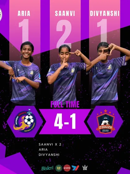 A dominant 4-1 victory for our U14 girls in the SFL League, with goals from Sanvi, Aria, and Divyanshi.