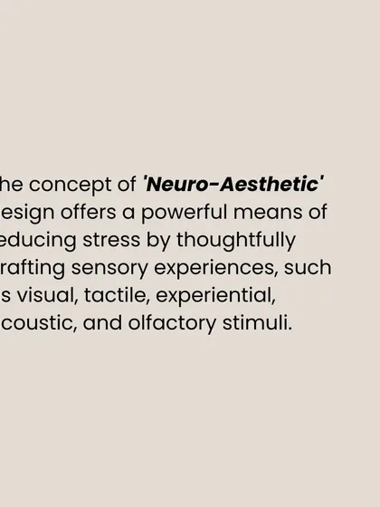 Neuro-aesthetic design offers a powerful means of reducing stress by thoughtfully crafting sensory experiences. We use visual, tactile, and acoustic stimuli to create environments that promote comfort and well-being.