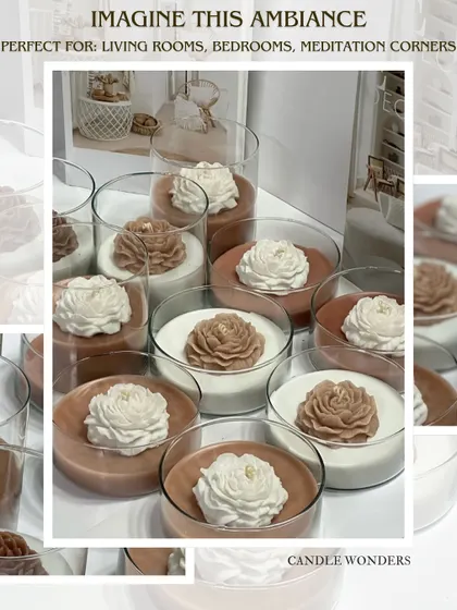 Another view of the floral jar candles, highlighting their suitability for living rooms, bedrooms, and meditation corners.
