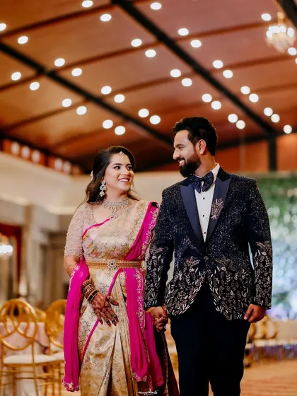 Walking into the reception hall. This shot shows how the makeup and entire look come together for a grand entrance.