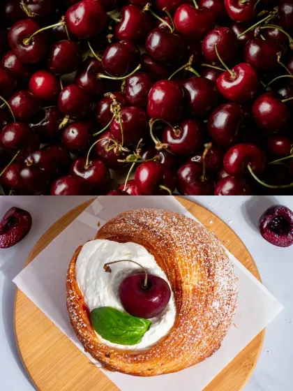 I use fresh, dark cherries to create the compote and garnish for my Cherry Trifle.
