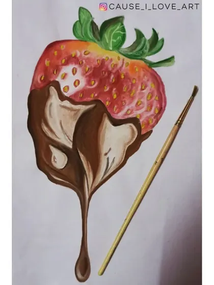 A realistic watercolor painting of a chocolate-covered strawberry. Sometimes I just enjoy painting simple things that bring joy.