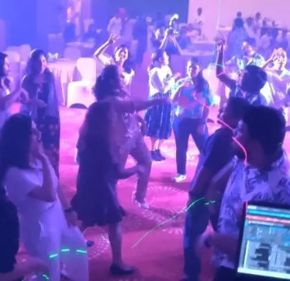 The view from my console as the Merck team takes over the dance floor. I was called back on demand to play for this fantastic crowd.