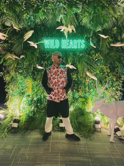 Just me, vibing with the jungle theme. A great setup always inspires a great set. Ready to bring the wild energy to the dance floor.