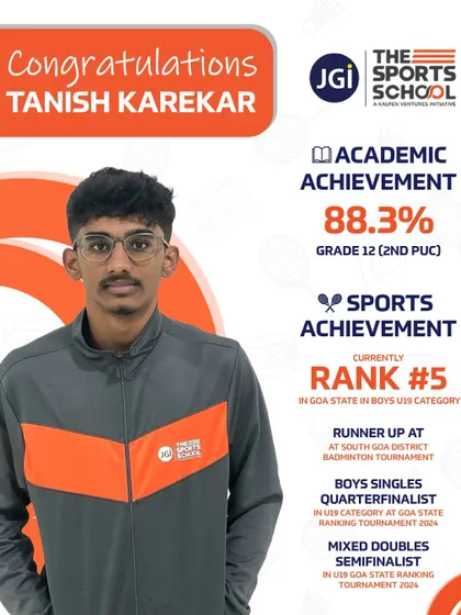 Tanish Karekar's stellar results, with 88.3% in Grade 12 exams and a Rank 5 in Goa State U19 badminton, exemplify our integrated approach.