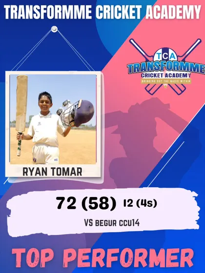 Ryan Tomar's quick 72 runs in the Summer Carnival U-14 tournament.