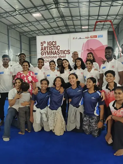 Our incredible team of gymnasts and coaches at the 5th IGCI Artistic Gymnastics Invitational Meet. It's moments like these that define our strong and supportive community.