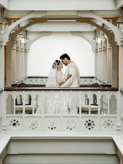 In the timeless elegance of this heritage location, we found the perfect frame for Aditya and Drishti's love story. We believe in using the beauty of a space to enhance the couple's narrative.