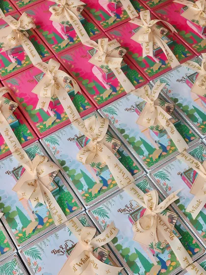 Getting our "Peacock Paradise" Diwali gift boxes ready for delivery. Each box is tied with a custom ribbon, making it a beautiful and thoughtful gift.