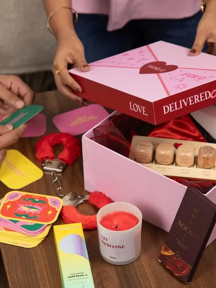 Our "Mischief Date Night" box is all about creating a fun, intimate experience for couples. It's filled with conversation-starting card games, a dice game for playful adventures, and other naughty-but-nice surprises.