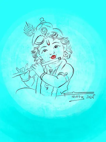 A simple digital sketch of Unnikannan, or child Krishna. Sometimes, an idea starts with a quick drawing, capturing a feeling of love and innocence.