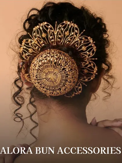 The Alora bun accessory is a statement piece that turns a simple hairstyle into a work of art. It's perfect for a reception or cocktail look.