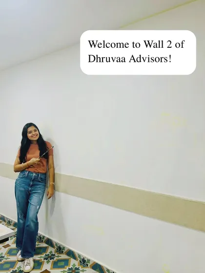 Welcome to wall number two at Dhruva Advisors! Starting with a blank wall in the cafeteria, ready to be filled with more color and quirky moments.
