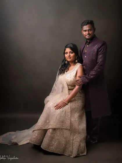 A portrait session for a couple is about capturing the quiet connection and shared history between two people. Dressed in elegant Indian attire, their bond creates a regal and timeless image that tells their unique story.
