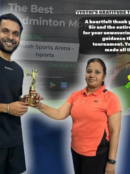 Jyothi Sarma expresses her gratitude to Coach Sharath and the i-Sports team for their unwavering support during her victorious tournament run.