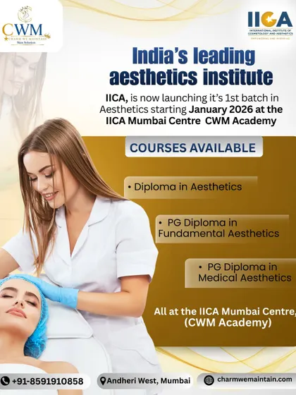This is where theory meets practice. As the official IICA Mumbai Centre, we emphasize hands-on training. This image shows a student learning a procedure, a core part of our curriculum that ensures you are confident and job-ready from day one. We offer a Diploma in Aesthetics, PG Diploma in Fundamental Aesthetics, and a PG Diploma in Medical Aesthetics.
