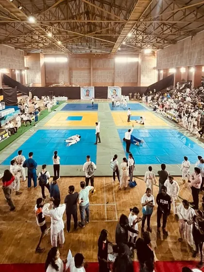 The arena where our training is tested. A wide view of the SENSEI N.T. & M.N. BANGERA Memorial Judo Championship, where our Judokas went to compete and prove their skills. We build fighters ready for the big stage.
