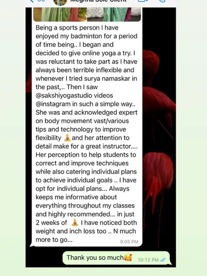 I was so happy to receive this message from a client. She was hesitant about online yoga but noticed weight and inch loss within just a few weeks of joining my classes. It shows that with consistency, real results are possible.
