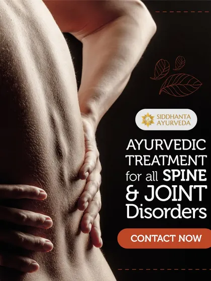 I offer holistic Ayurvedic treatment for all spine and joint disorders. This visual, showing a person holding their back in pain, speaks directly to potential clients seeking natural solutions.