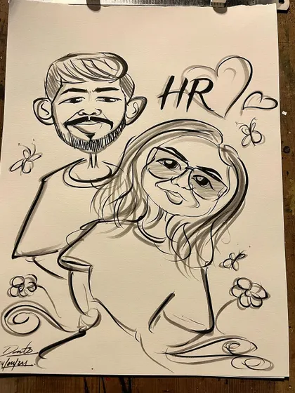 A duplicate of the couple's portrait with 'HR' initials.