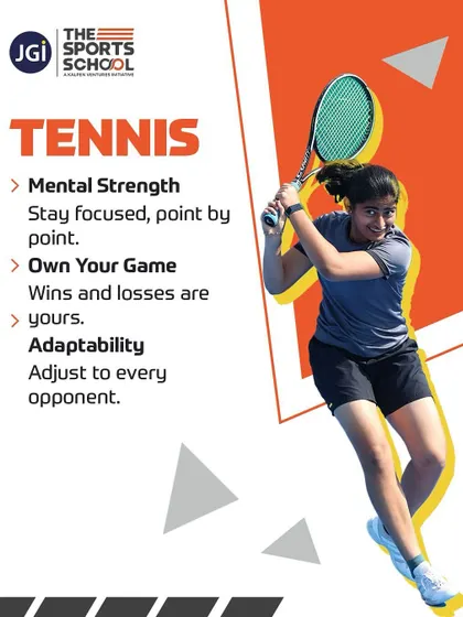 An infographic explaining the life lessons learned from tennis, such as mental strength, ownership, and adaptability.