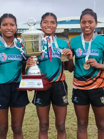 The Odisha Women's Rugby Team celebrates their victory. We are incredibly proud of our partner academy's athletes who were part of this champion team, defending their national title.