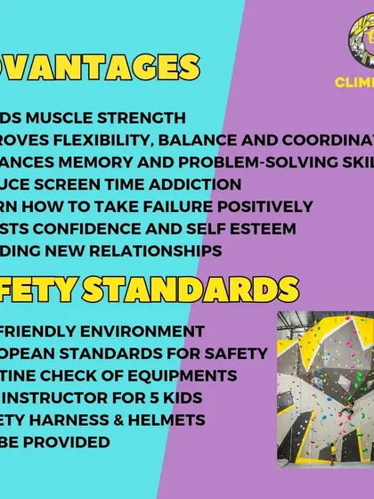 Wondering about the benefits and safety of our kids' programs? This graphic breaks it down. From building muscle strength and boosting confidence to our strict safety standards like a 1:5 instructor-to-kid ratio, we've got it all covered.