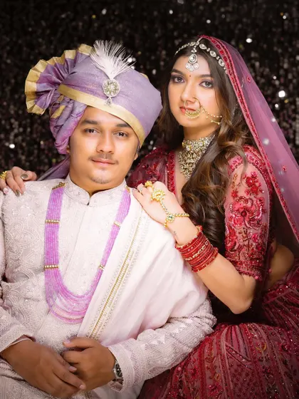 A classic couple portrait. Jenisha's makeup is kept fresh and glowing, ensuring she looks her best next to her partner.