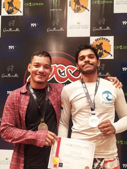 A duplicate of image 110, with a fellow competitor at ADCC India.