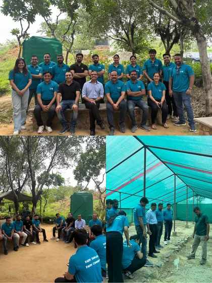 A collage showing the Valvoline Cummins team at our Aranya nursery, where they learned about native trees and discovered the roots of teamwork.